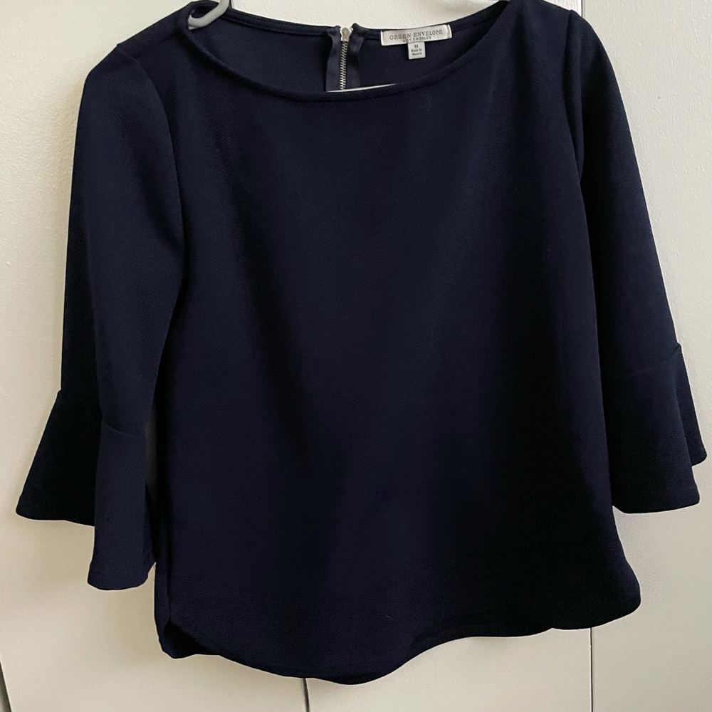 3/$30 Navy blue peplum sleeve blouse